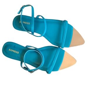 Express Metallic Gold Pointed Toe Strappy Flat Sandals Size 7 Turquoise